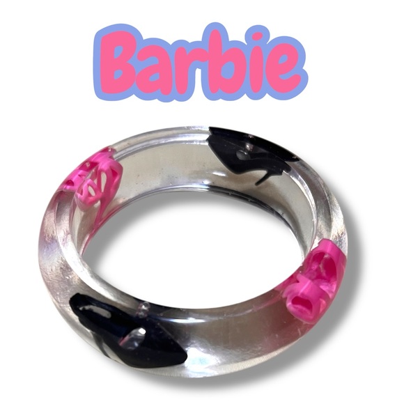 Custom Made Jewelry - Chunky Clear Resin Bangle with Barbie Heels